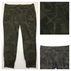 NSF Green Black Leaf Print Pull On Lace Up Waistband Jogger Pant